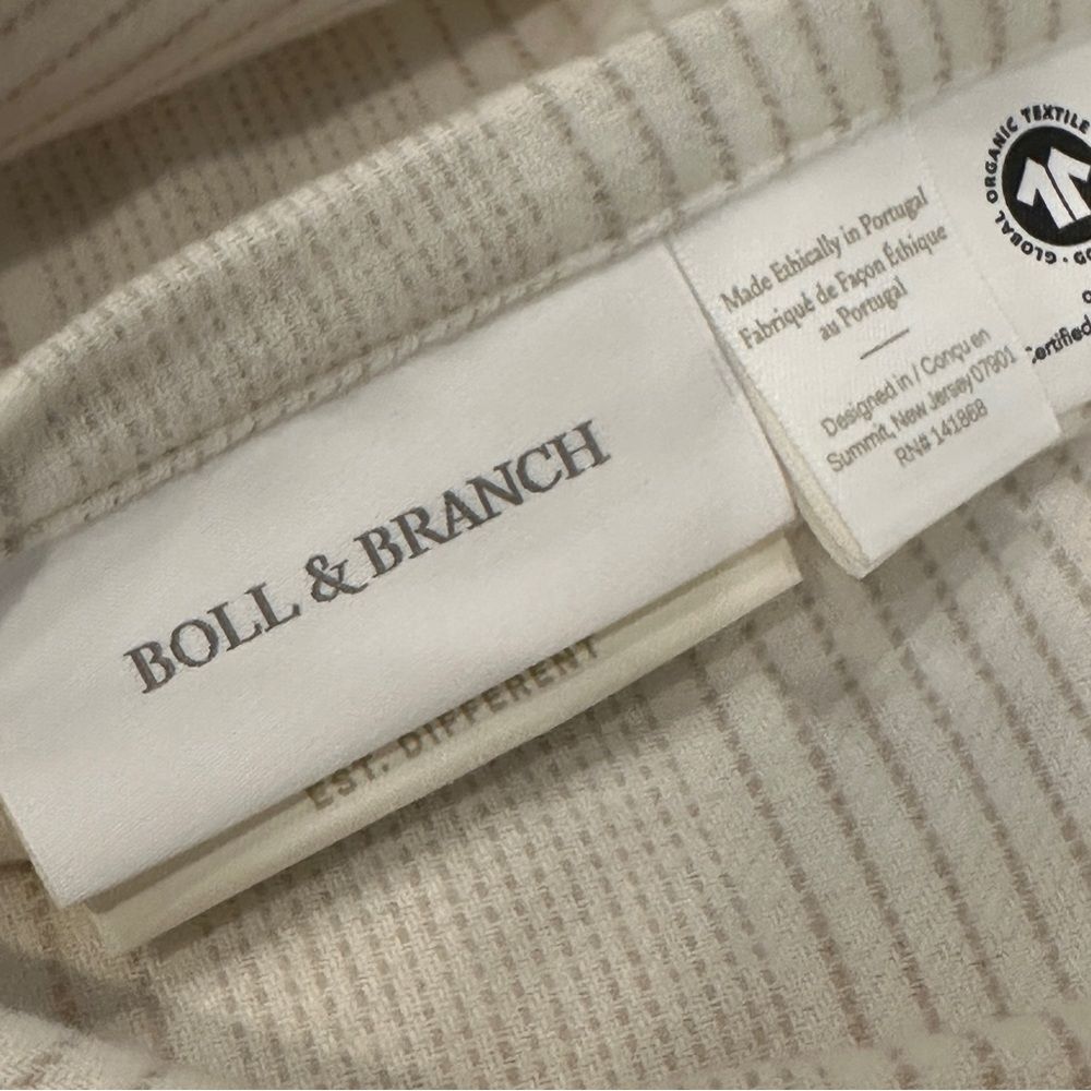 BOLL & BRANCH | cream / oak fine line striped FLANNEL standard pillow covers - Picture 7 of 14
